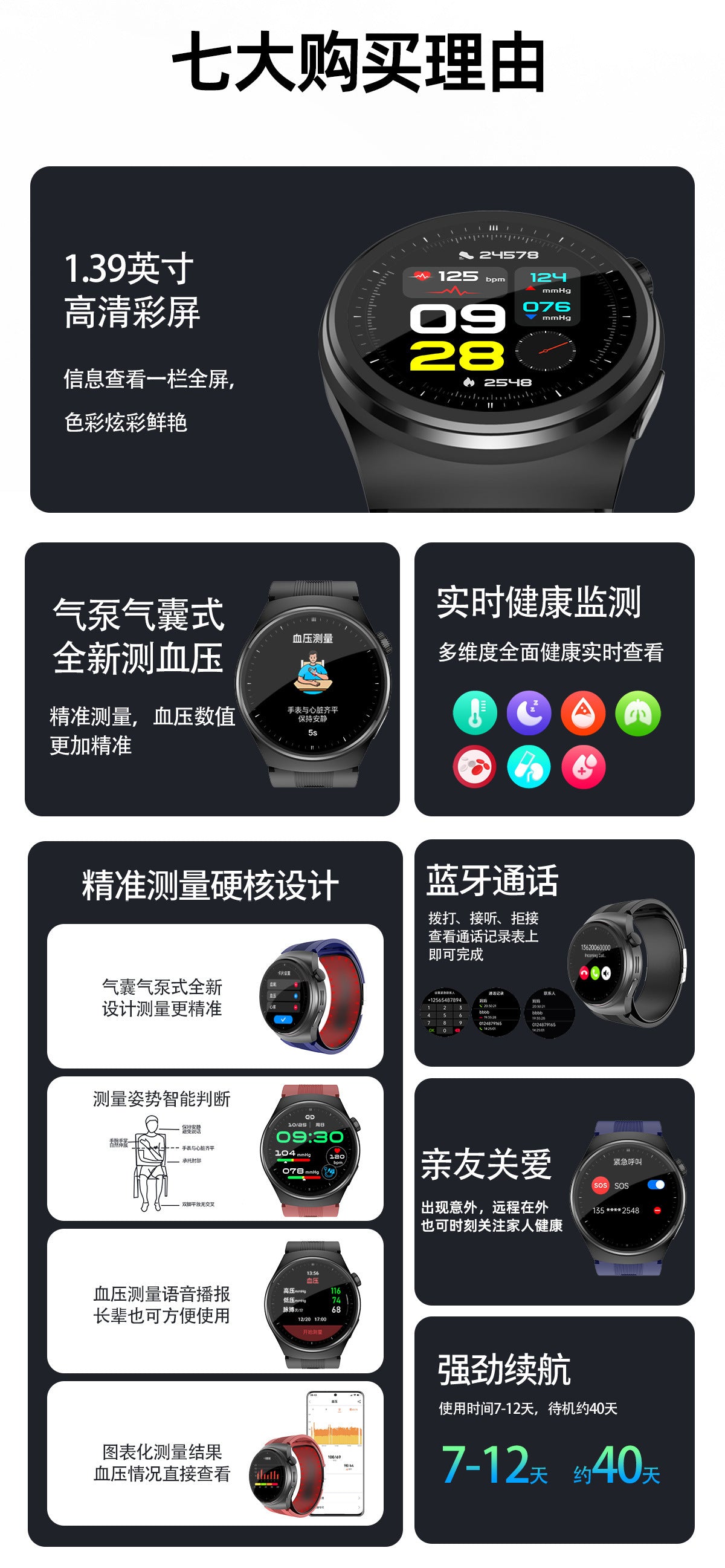 S18Air Pump Blood Pressure Smart Watch Airbag Blood Pressure Heart Rate Blood Oxygen Body Temperature Monitoring Smart Watch S28Health