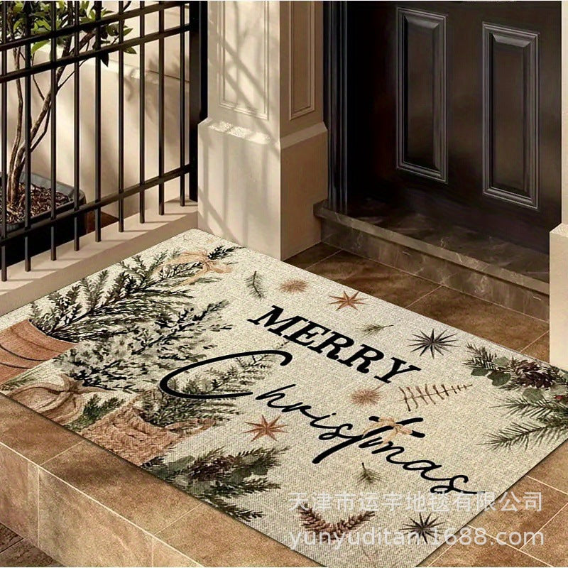 Christmas Decorative Doormat Crystal Velvet Non-Slip Door Mat Festive Atmosphere Entrance Door Mat Outdoor Dust Removal Mat