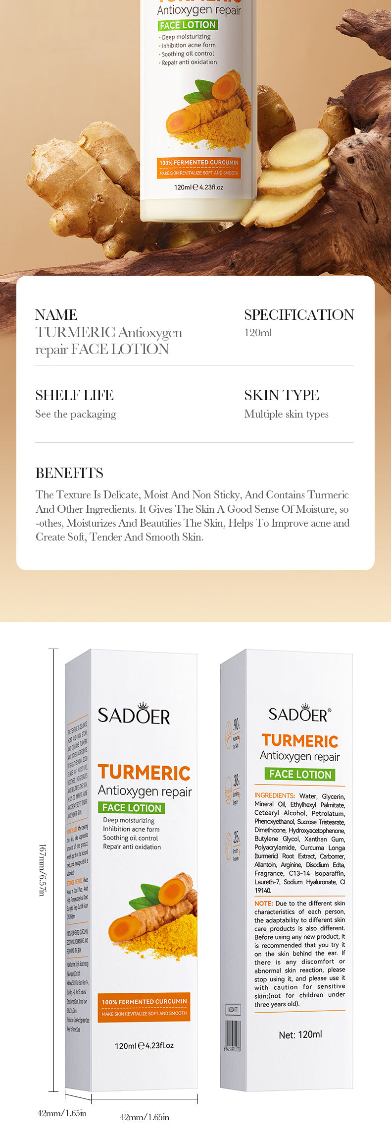 Turmeric Skincare Set SADOER Cleansing, moisturizing, hydrating five-piece set for  foreign trade wholesale