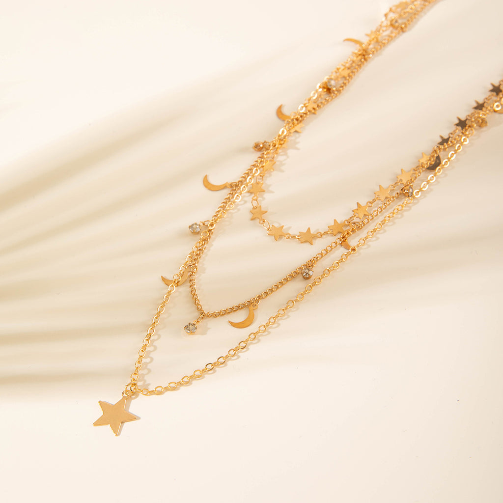 Geometric Star Tassel Chain Necklace Versatile Metal Style Sexy Multi-layer Stacking Y Type Necklace
