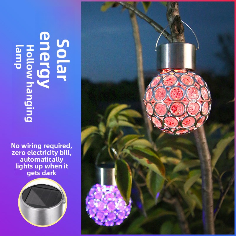 Solar Hanging Light Garden Garden Light Outdoor Waterproof LED Small Pendant Light with Light Control Hollow Lawn Villa Decorative Lamp