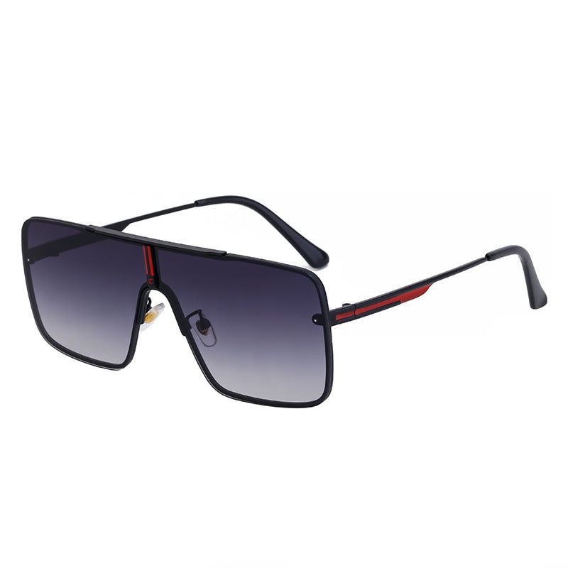 New Large Frame Sunglasses for Men Metal Frame One-piece Fashion Internet Celebrity Square Frame Glasses Trendy Sun Protection Driving Sunglasses