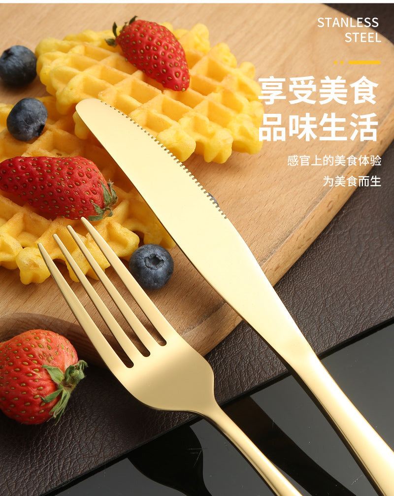 410Stainless Steel Cutlery Western Food Square Handle Knife Fork Spoon4Gift Set Cutlery Set Steak Knife Fork Spoon