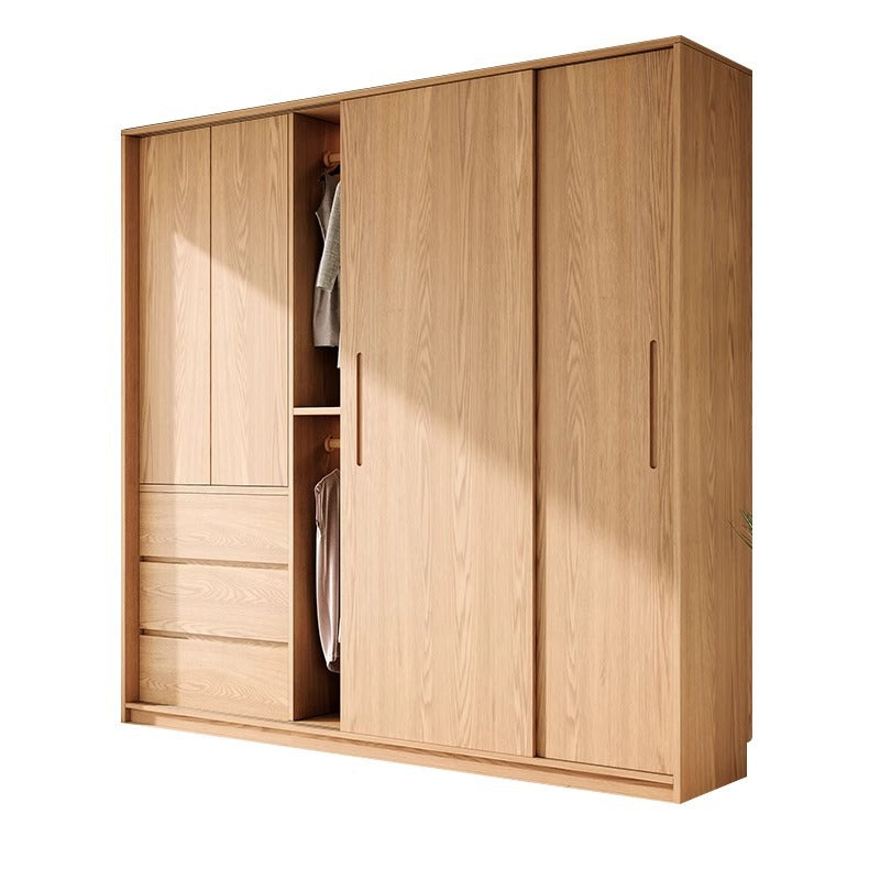 All Solid Wood North American Oak Sliding Door Wardrobe Master Bedroom Home Simple Modern Sliding Door Large Wardrobe Customization