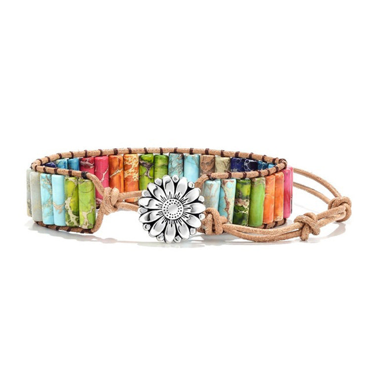 European and American Style Women's Bohemian Bracelet Vintage Emperor Stone Bracelet Handmade Woven Leather Cord Bracelet