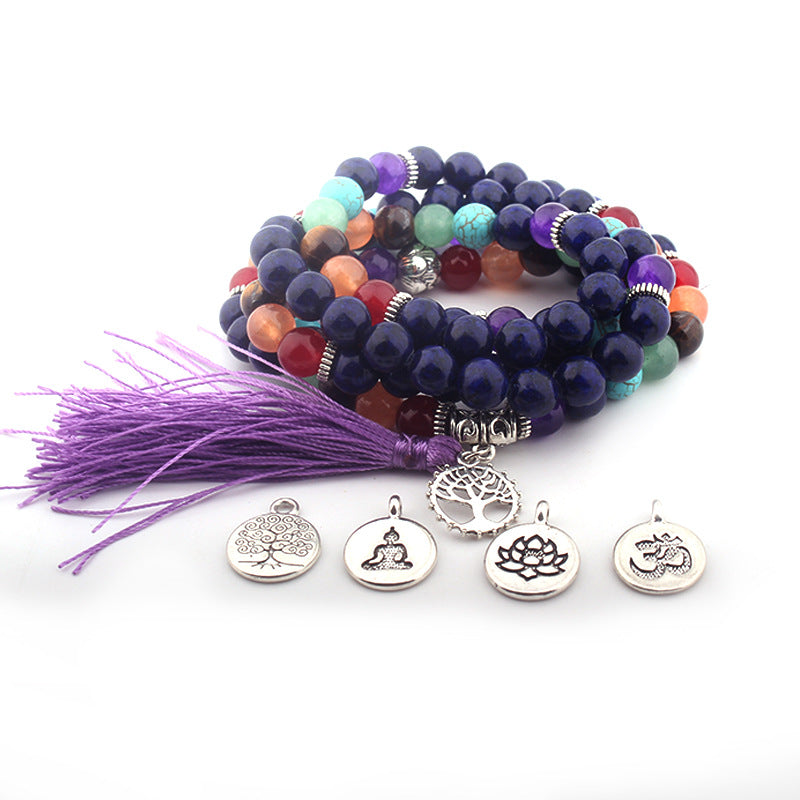 108Pink Quartz Bracelet Lotus Pendant Necklace Bracelet Buddhist Bead Necklace Factory Direct Sale