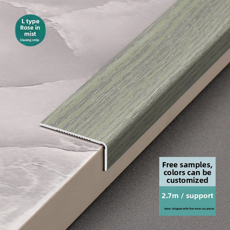 Aluminum alloy wood grain L Edge trim for wooden flooring at right angles7Decorative tile edge trim with embossed pattern for exterior corners