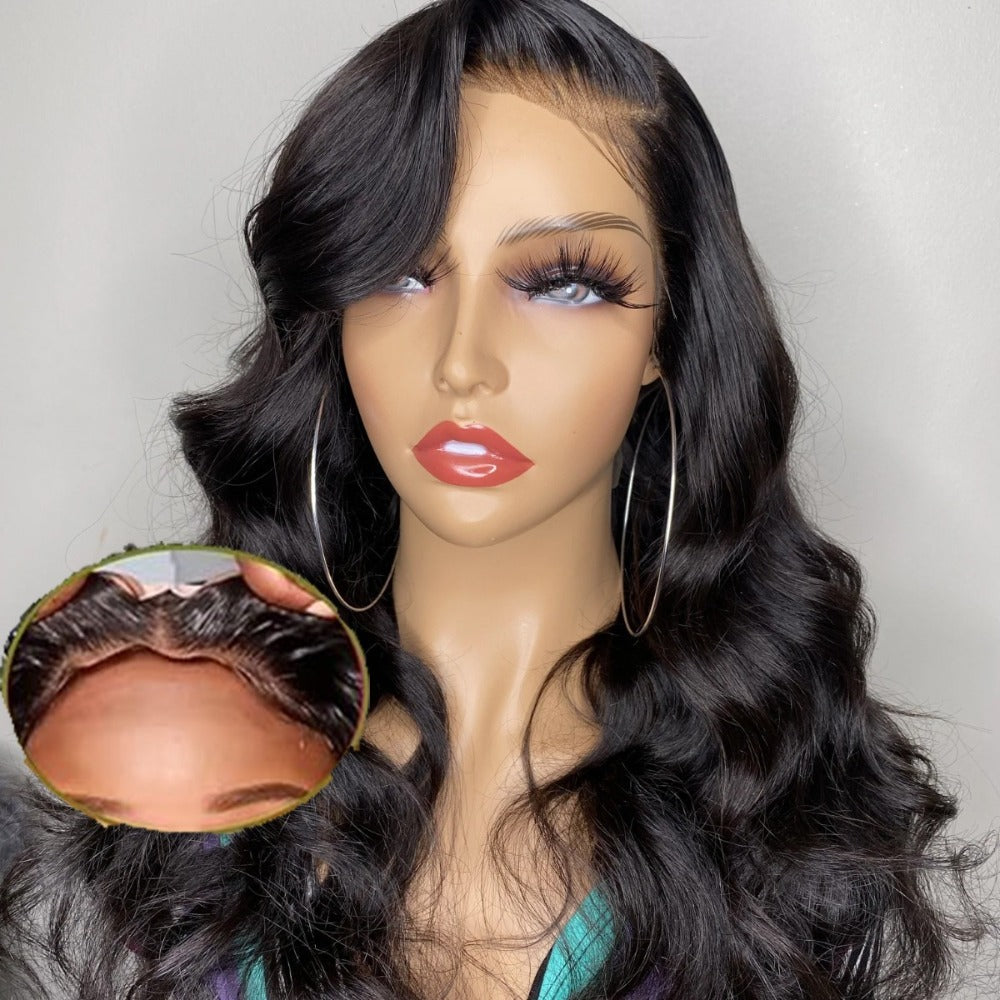 European and American Style Black Big Wave Long Hair Wig for Women, Amazon Available, Front Lace Mesh Synthetic Wig, European and American Style