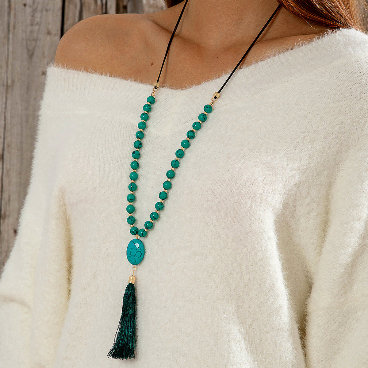 Simple Colorful Beaded Tassel y Chain Necklace Elegant Versatile Diamond-Studded Sweater Chain Jewelry