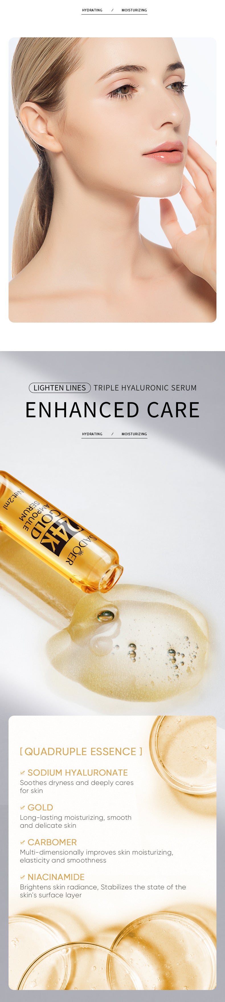 Ampoule Essence SADOER Golden Hyaluronic Acid VC Moisturizing and nourishing  Foreign Trade Live Wholesale