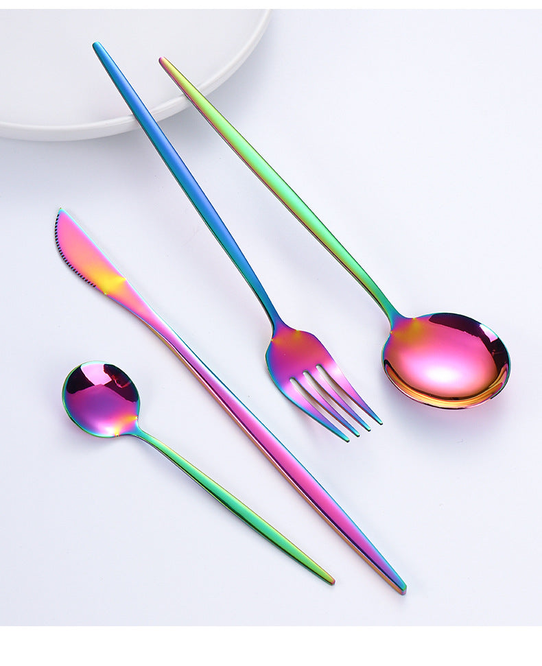 Stainless Steel Cutlery Set24Set of Gold-Plated Portuguese Tableware Western Steak Knife Fork Spoon Gift Box