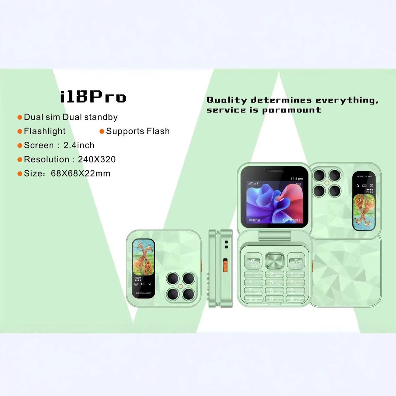 Mini flip Phone New i18pro Flip Phone2.4Dual SIM2G Button Folding Phone