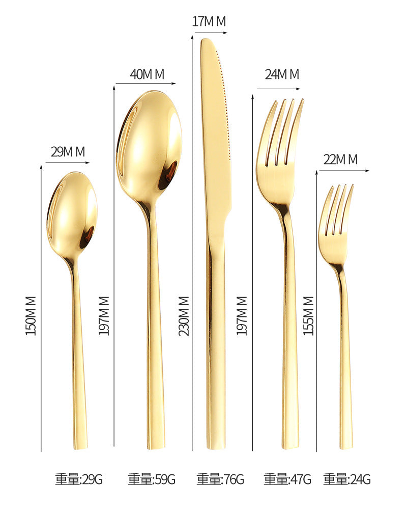 410Stainless Steel Tableware Hotel Restaurant Thickened Square Handle Knife Fork Spoon Set Western Food24Set of Steak Knives and Forks