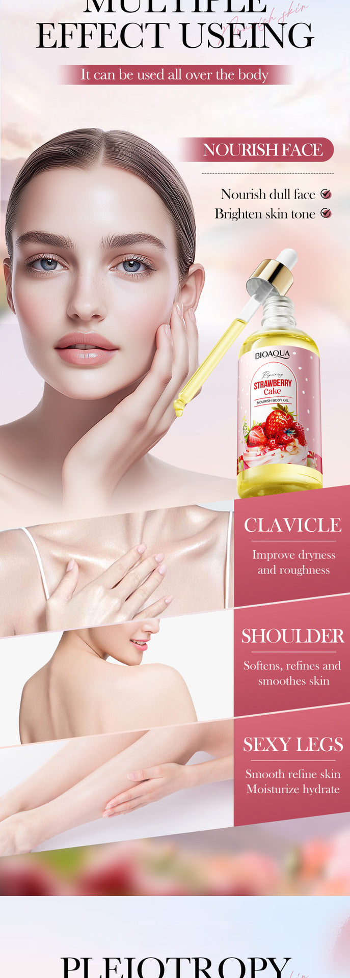 Strawberry Cake Nourishing Body Oil BIOAOUA Moisturizing skin essence  foreign trade wholesale
