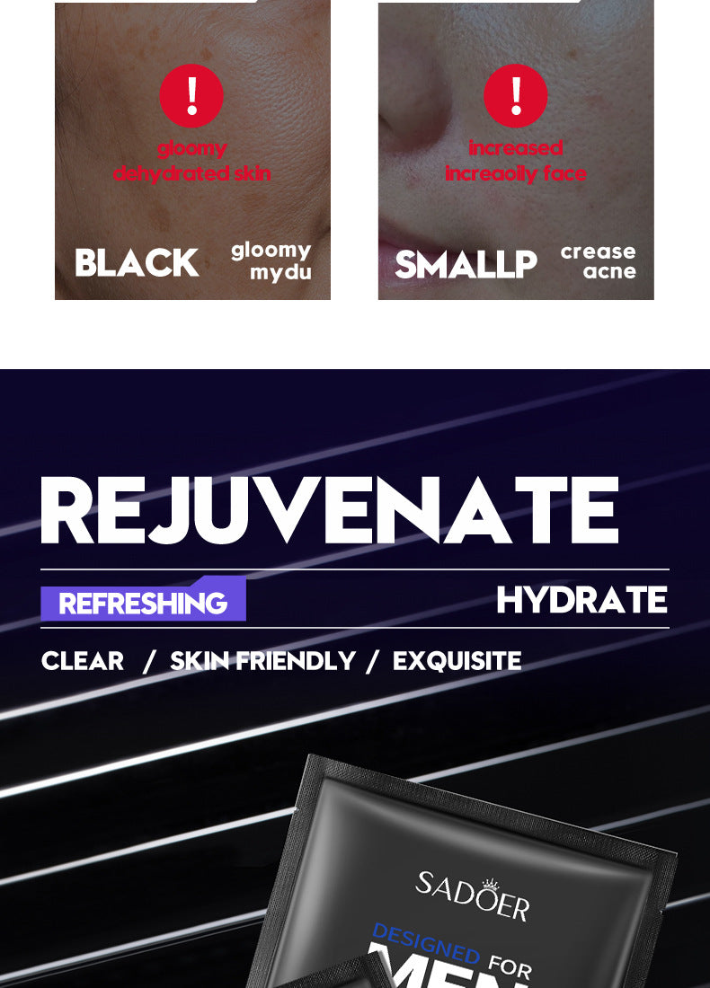 Men's Face Mask25g SADOER Cool and Refreshing Men's Hydrating Mask Stickers  Wholesale