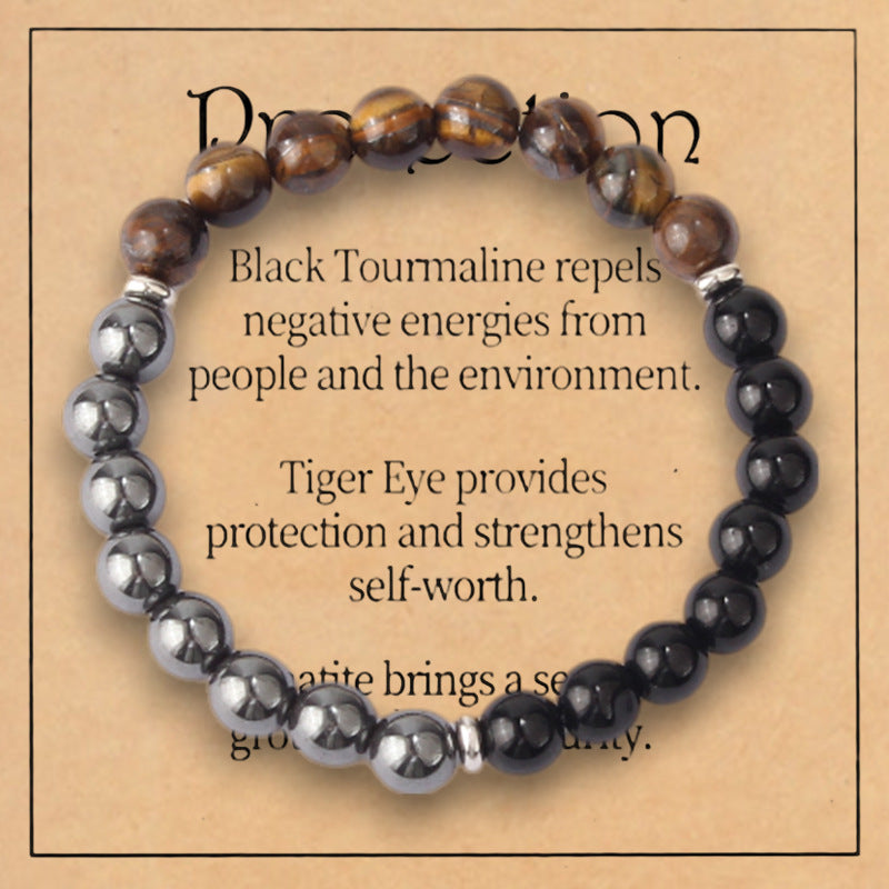 Women's White Pine Spacer Bracelet European and American Couple Obsidian Magnetic Bracelet8mm Beaded Amethyst Tiger Eye Bracelet