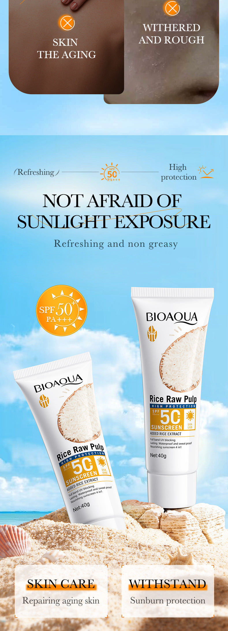 Rice Puree Sunscreen40g BIOAOUA Sunscreen Isolation Cream Sunscreen  Foreign Trade Wholesale