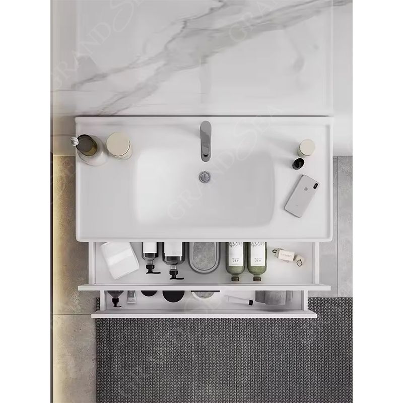 High Glossy White 120cm Width Stock Clearance Bathroom Vanity Wall Mounted Glass Basin With Mirror