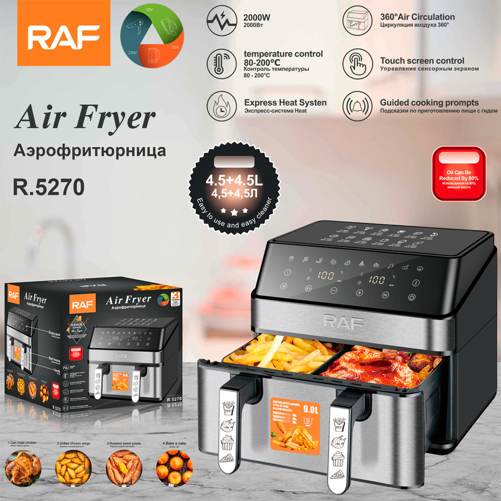 RAF Air Fryer Double Pot European Standard Large Capacity Multi-Function Oil-Free Touchscreen9L Household Electric Deep Fryer