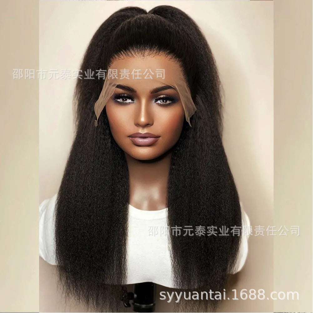 Kinky Straight 13x4 Lace Front Synthetic Wig Long Black Wigs