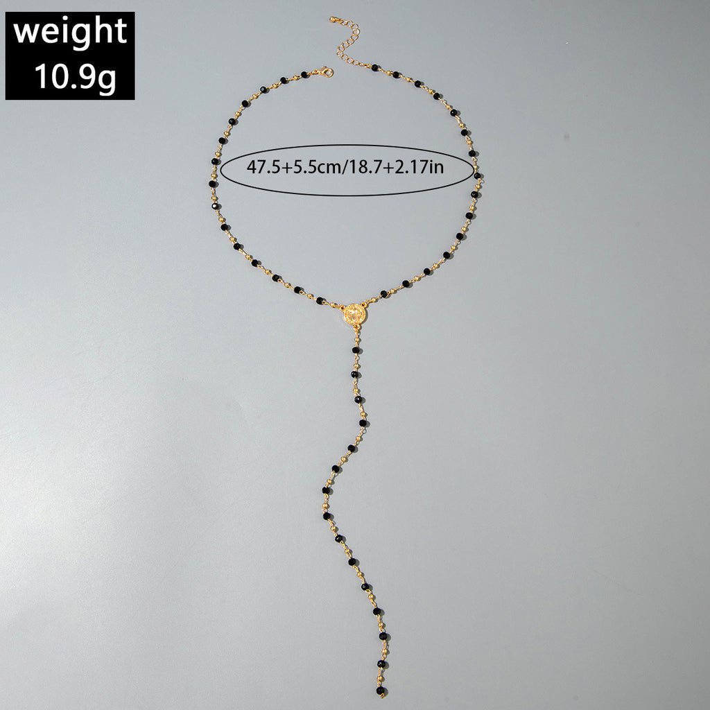 European and American Fashion Jewelry Beaded Tassel Double Layer Long Necklace Elegant Multi-layer Wear Y Type Necklace Ornament