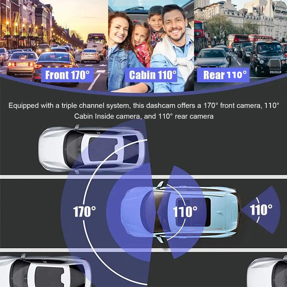 New1080P HD Night Vision Three-Record Dash Cam Multi-Lens Panoramic Parking Car Camera