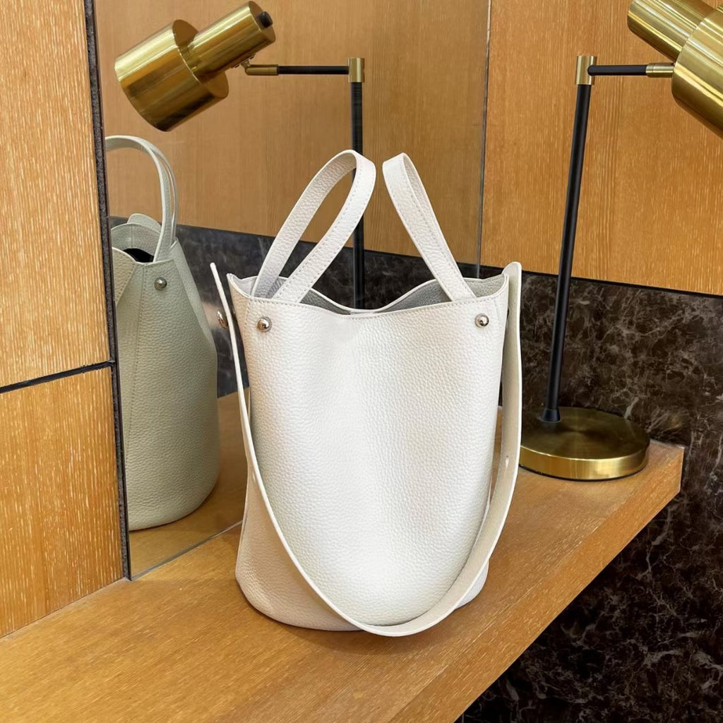 Guangzhou Genuine Leather Women's Bag Large Capacity Tote Bag Top Layer Cowhide Bucket Bag Handheld Shoulder Crossbody Bag Trendy