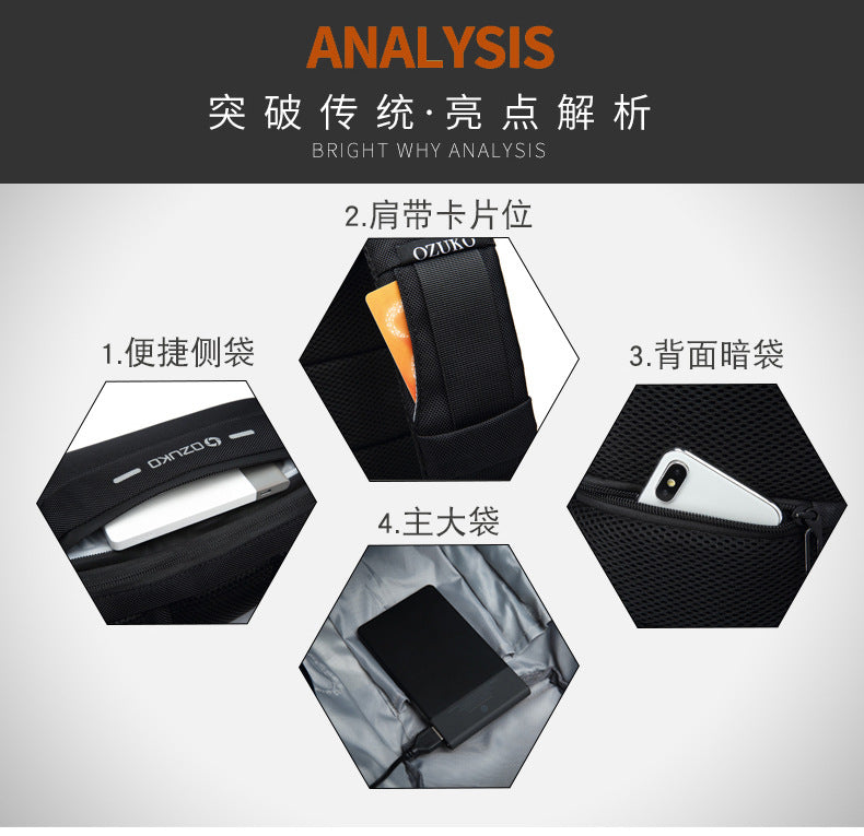 OZUKO Tactical Chest Bag Men's Crossbody Bag Waterproof Multifunctional High-end Outdoor Portable Bag Cycling Shoulder Bag