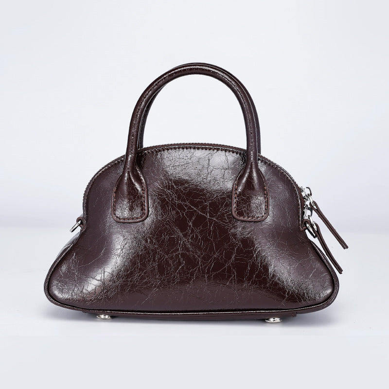 Korean Style Niche Design Spring Summer New Handbag Retro Sweet Oil Wax Leather Fashion Women's Bag Single Shoulder Crossbody Bag