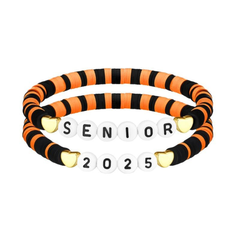 senior Alphabet Colorful Soft Clay Bracelet Heart Elastic Cord Single Loop Bracelet Set Graduation Season Commemorative Bracelet