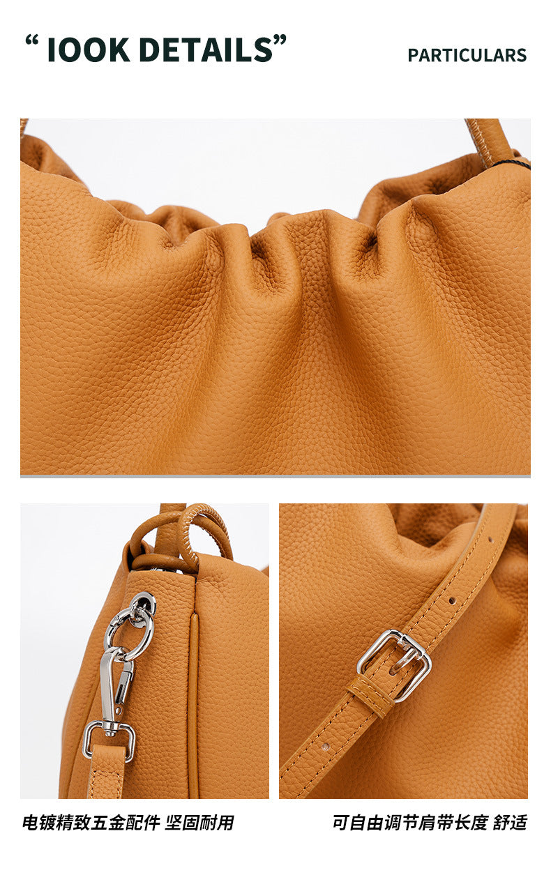 New Women's Bag Cloud Bag Fashion Crossbody Bag Cowhide Shoulder Bag Handbag Pleated Saddle Bag Trendy