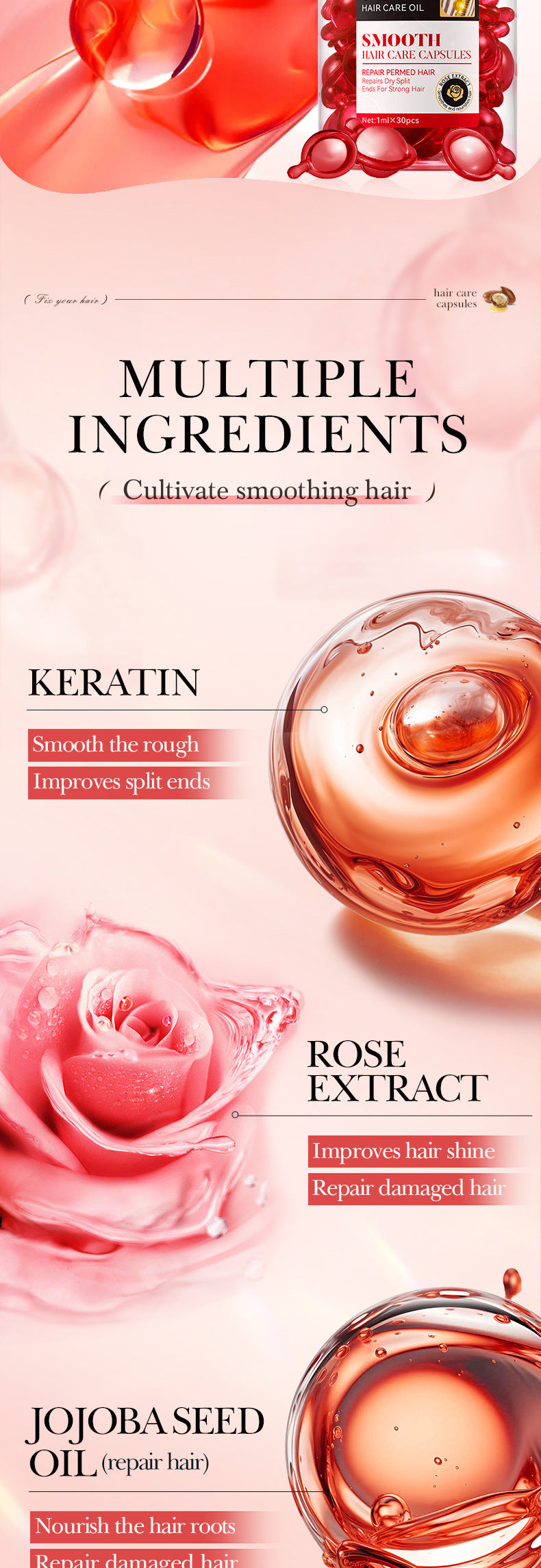 Nut Oil Hair Care Capsules SADOER Improve Frizz Essential Oil Capsule Conditioner  Wholesale