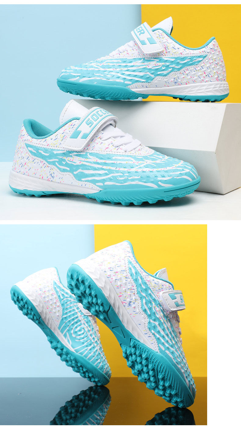 New football shoes for men and women with Velcro for children TF Broken Nail Style Youth Student Grassland Flat Training Shoes