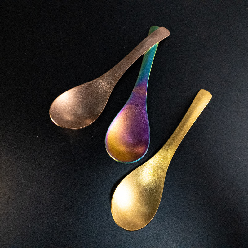 Pure Titanium Spoon Household Uncoated Ice Flower Craft Outdoor Pure Titanium Soup Spoon Hot Pot Wide Spoon High Temperature Coloring Titanium Soup Spoon