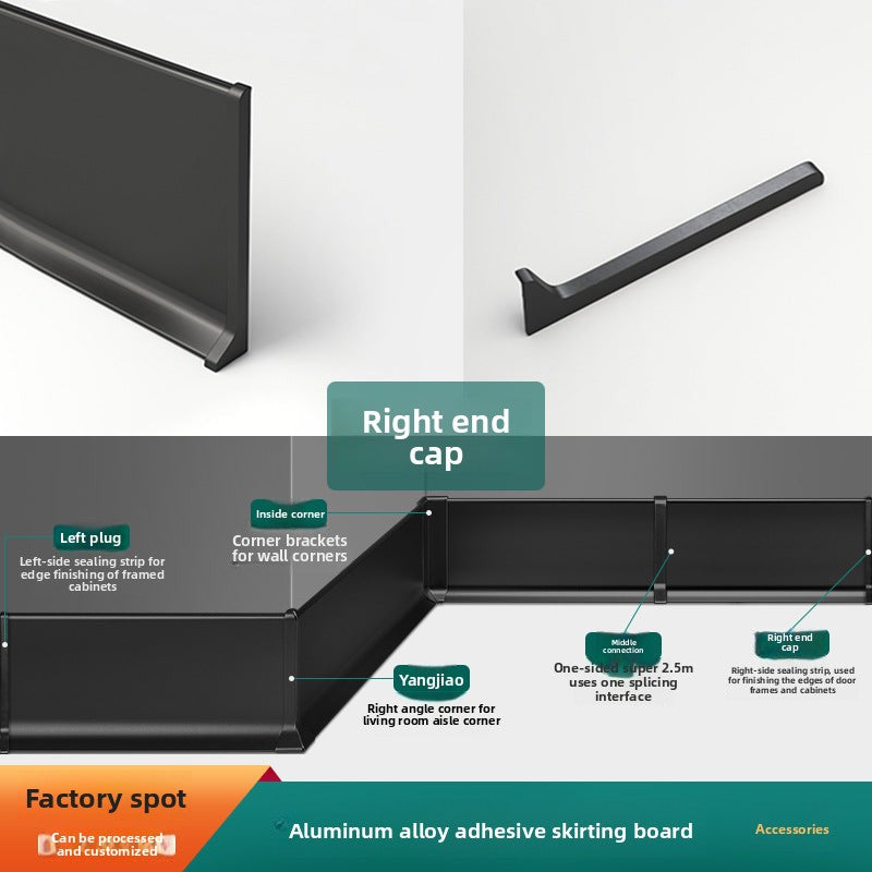 Aluminum alloy baseboard minimalist and ultra-thin4/6/8cm Self-adhesive, no-drill stainless steel metal baseboard wholesale