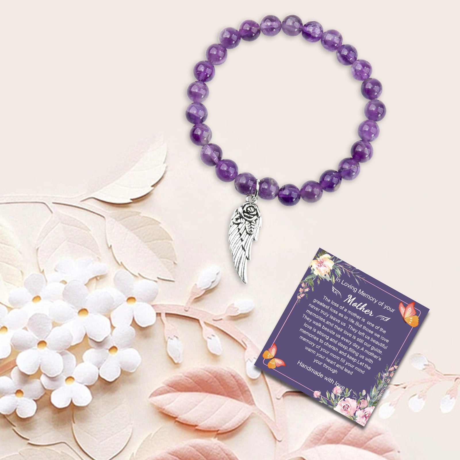 New Arrival Mom Gift Amethyst Bracelet Obsidian Agate Bracelet Mother's Day Angel Pendant Bracelet