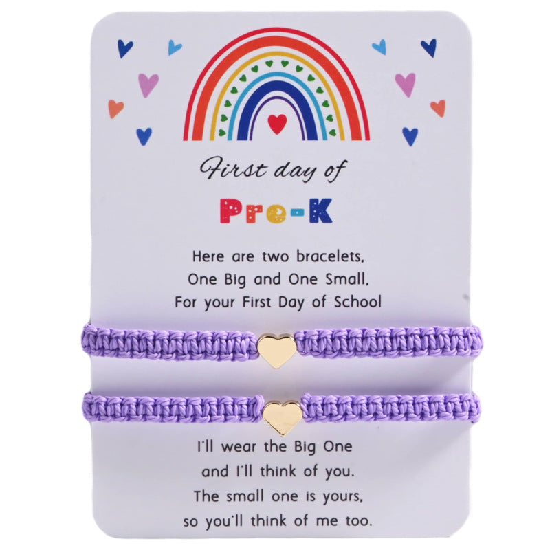 Back-to-School Season Handmade Woven Bracelet Kindergarten Back-to-School Adjustable Card Bracelet Parent-Child Love Woven Bracelet