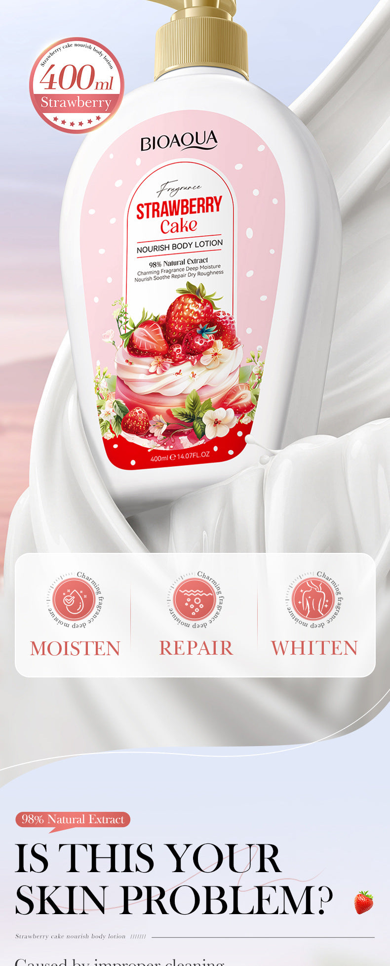 BIOAOUA Strawberry Cake Nourishing Body Lotion Moisturizing Body Lotion  Wholesale