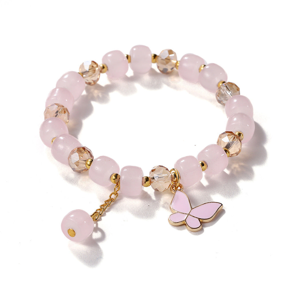 New Explosive Crystal Bracelet for Women, Dopamine Color Matching Beaded Butterfly Crystal Glass Bracelet
