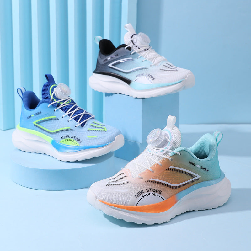 Spring and Summer New Children's Comfortable Breathable Button Running Shoes Fashionable Casual Kids Shoes Non-Slip Wear-Resistant Boys' Sports Shoes