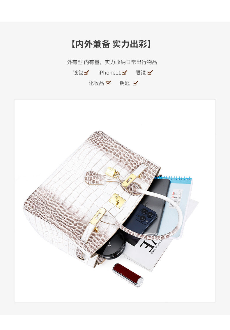 European and American New Style Platinum Bag Crocodile Pattern Women Genuine Leather High-end Fashion Women's Bag Single Shoulder Crossbody Large Capacity Handbag