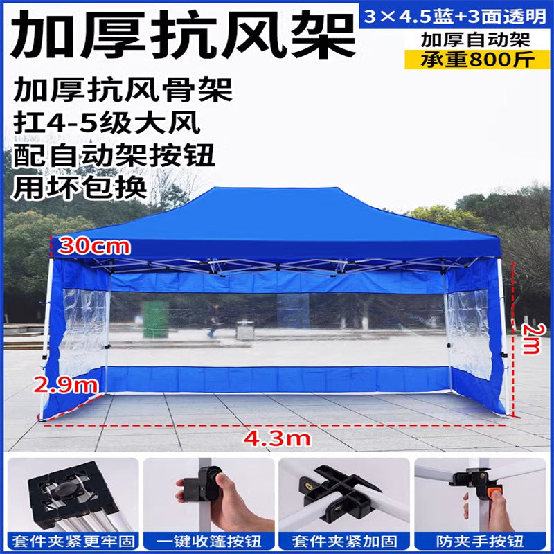 Late Night Food Stall Night Market Tent Surround Cloth for Setting Up Stalls with Four-Sided Transparent Enclosure Four-Legged Umbrella Outdoor Sunshade Foldable Rainproof Shelter