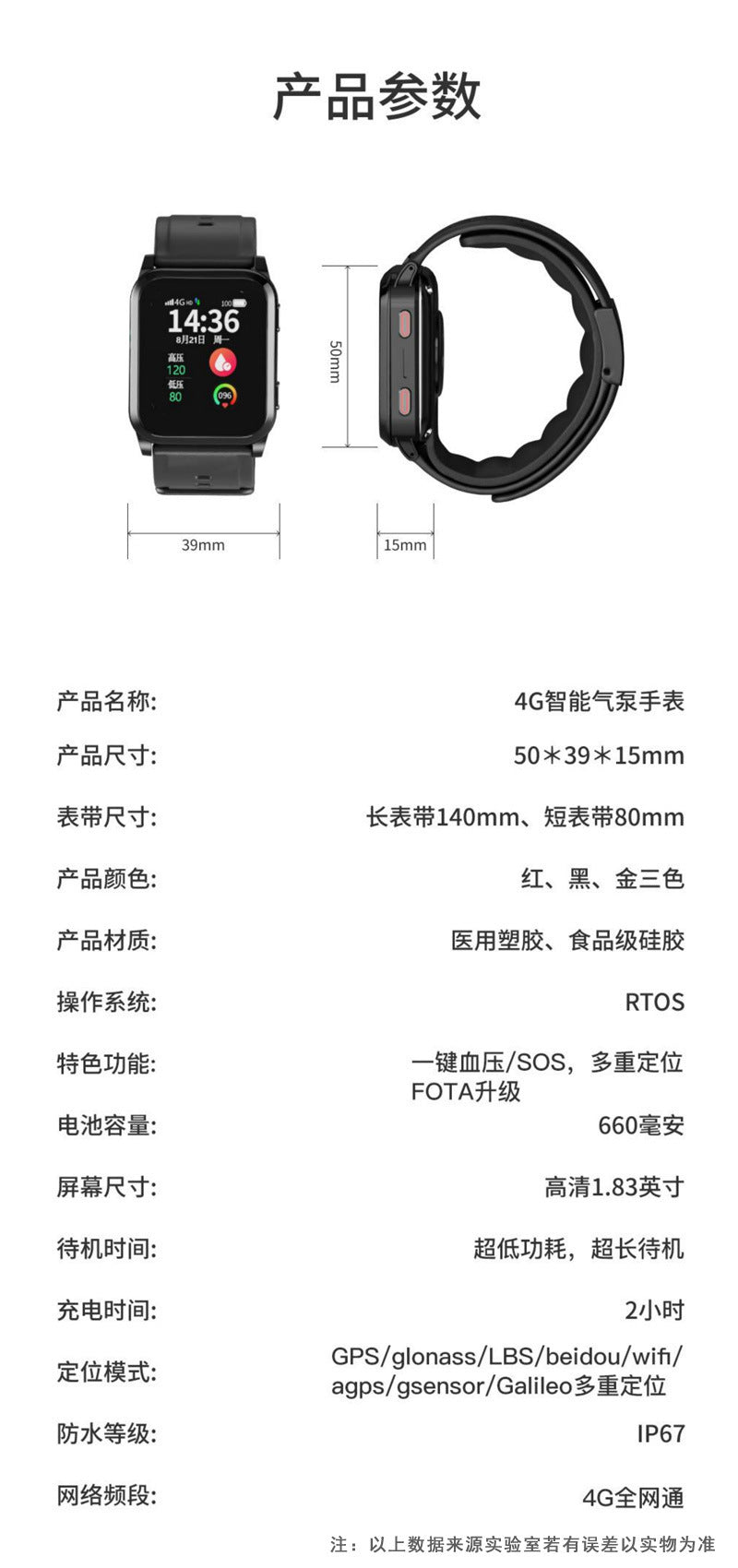 Medical Grade Blood Pressure Smart Watch for Elderly4G Card Insert Air Pump Blood Pressure Measurement Positioning Elderly Care Smart Watch