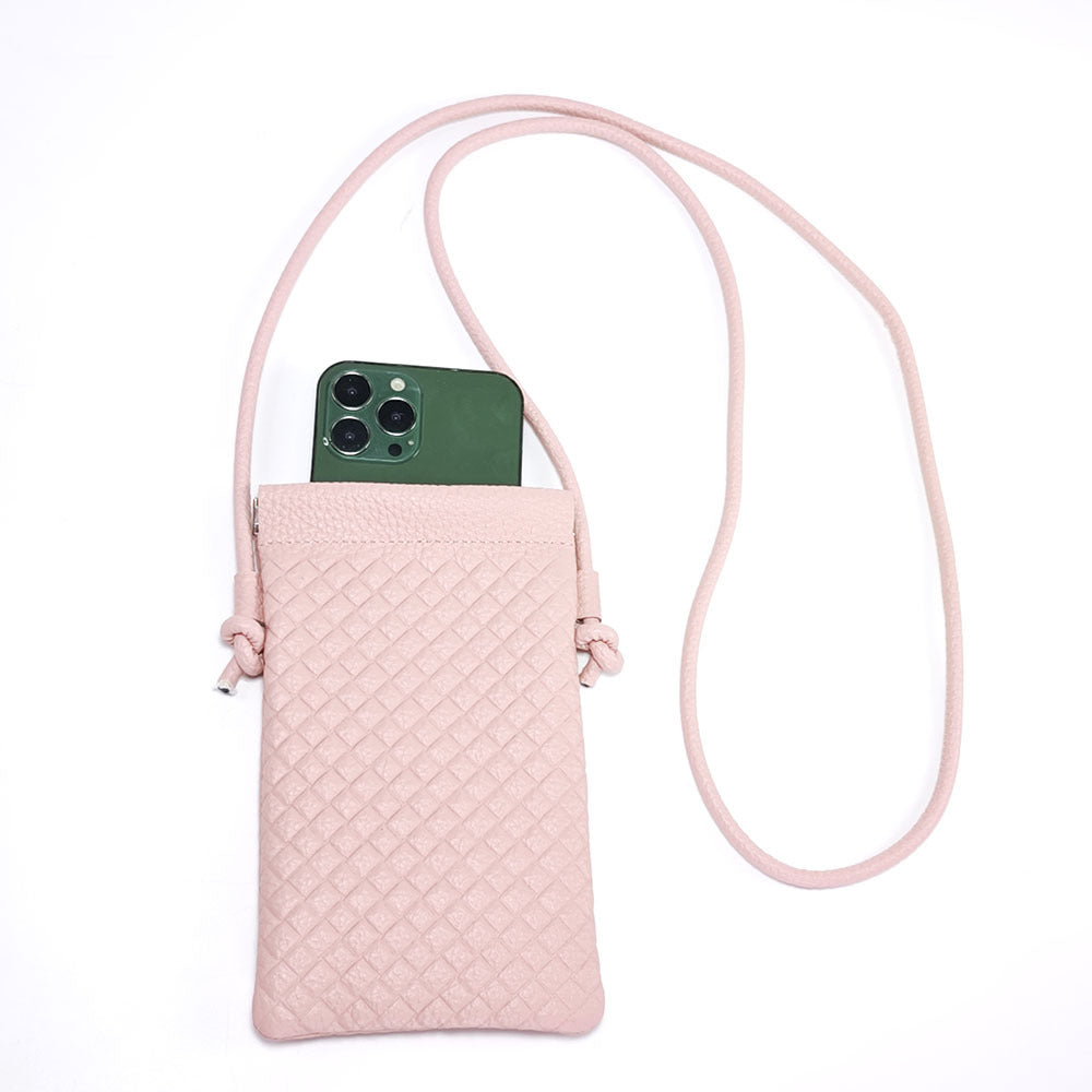 Genuine Leather Phone Bag for Women, Crossbody Small Bag, New Woven Pattern Vertical Style, Lightweight Mini Cowhide Walking Bag