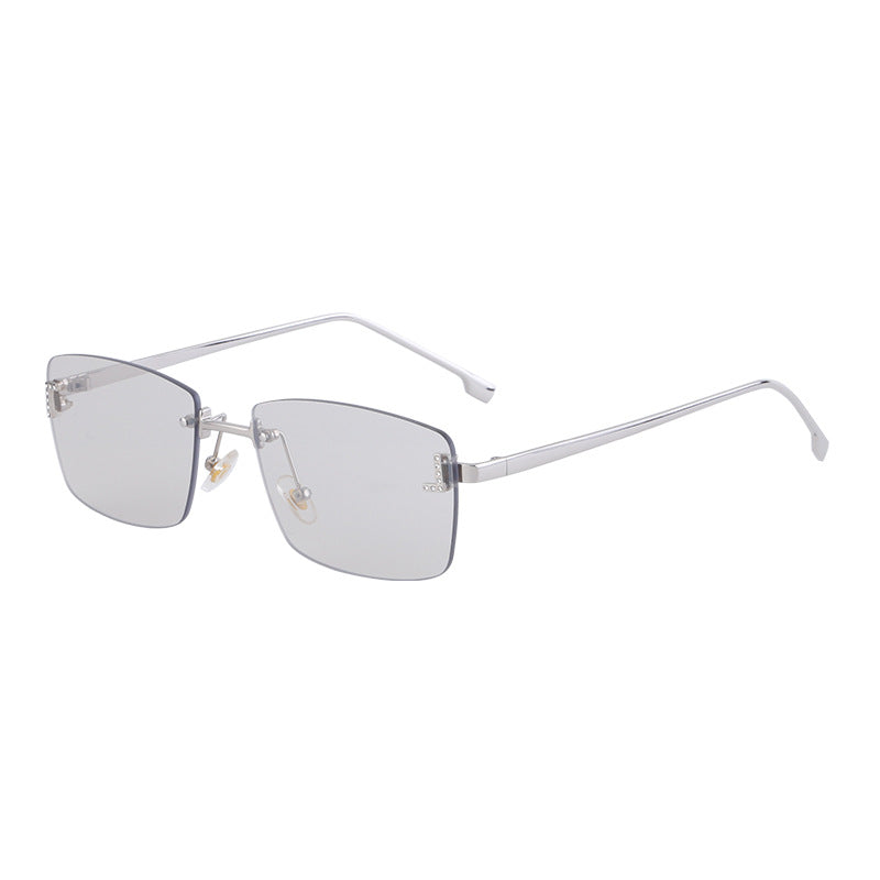【Customization】European and American Frameless Cut Edge Sunglasses with Rhinestones Square Frame Sunglasses for Women sunglasses