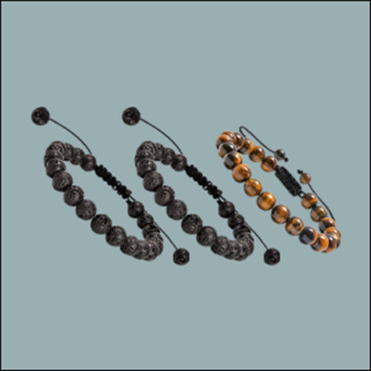 European and American Men's Volcanic Stone Woven Bracelet Natural Stone Adjustable Bracelet Frosted Tiger Eye Stone Woven Bracelet