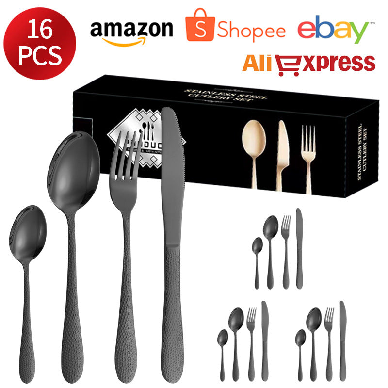 410Stainless Steel Tableware Hotel Restaurant Hammered Knife Fork Spoon24Set of Western Steak Knives and Forks