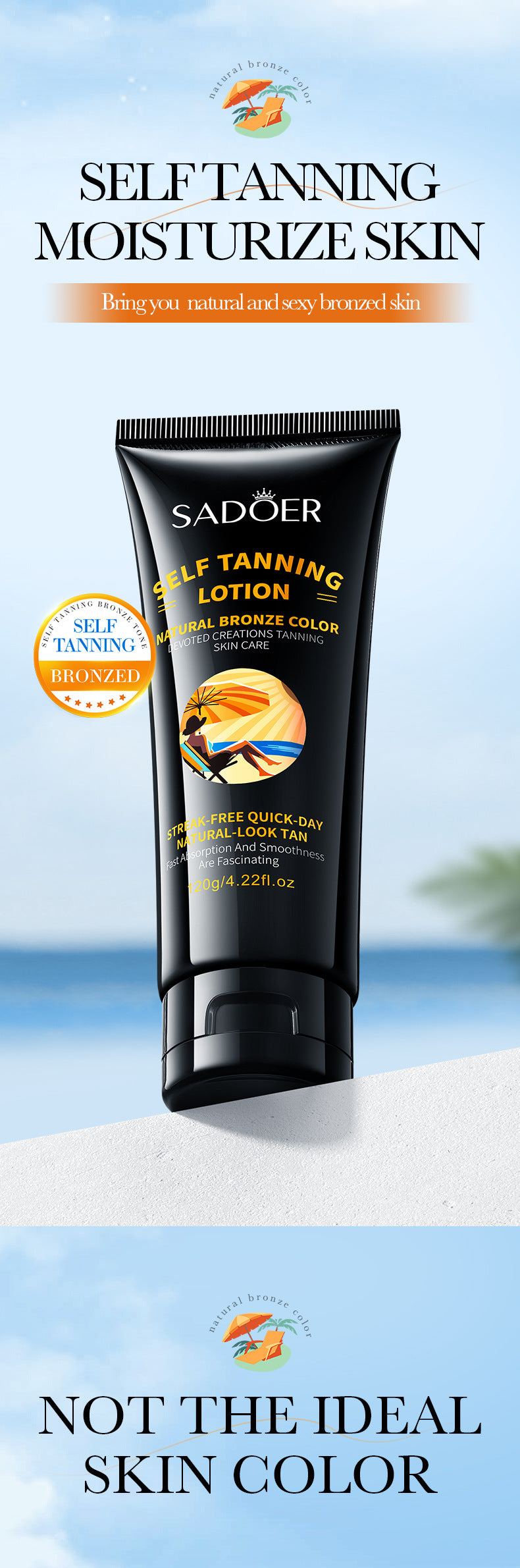 Tanning Moisturizer120gSADOER Moisturizing and Hydrating Wheat Color Sunbathing Essence Lotion for Foreign Trade Cross-Border