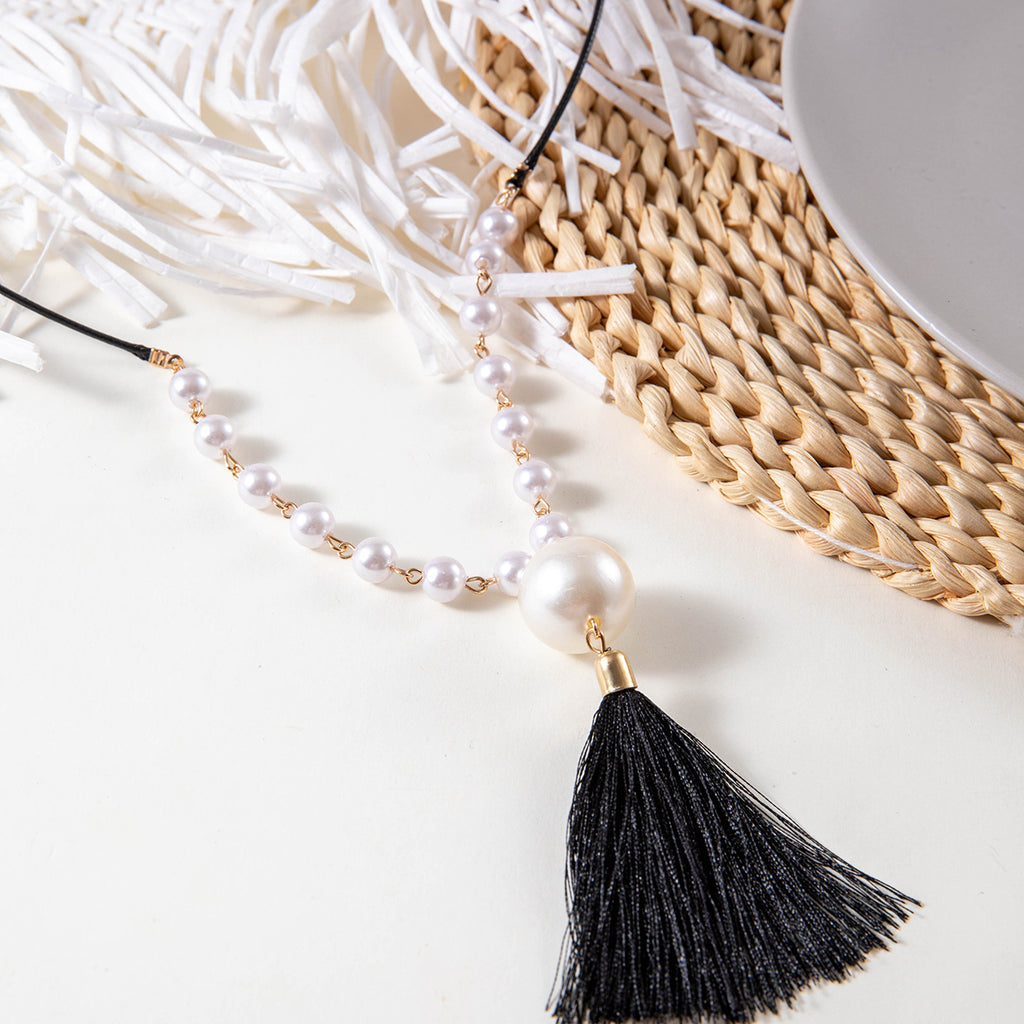Simple Colorful Beaded Tassel y Chain Necklace Elegant Versatile Diamond-Studded Sweater Chain Jewelry