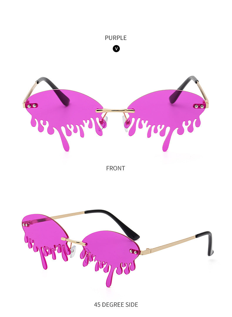 Christmas Costume Personality Tear Sunglasses for Women Metal Frameless Sunglasses Trendy European and American Party Funny Glasses